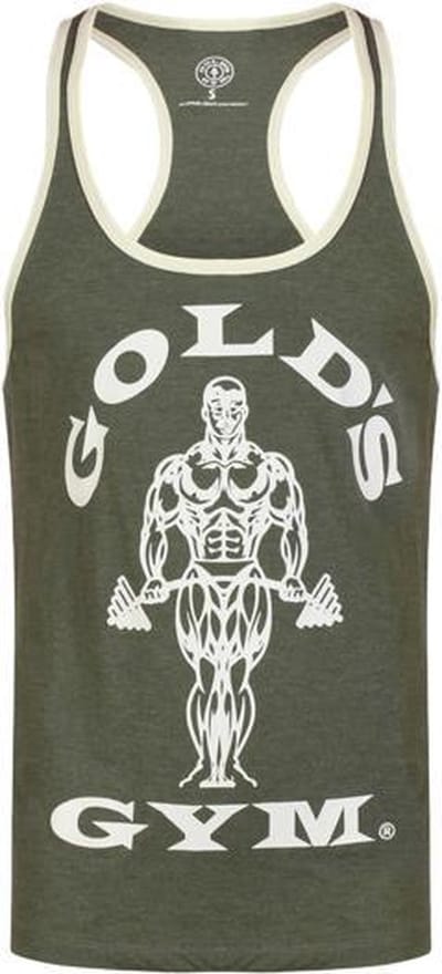 GGVST004 Muscle Joe Contrast Stringer Vest - Army/Cream - S