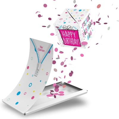 Boemby - Exploderende Confettikubus Wenskaart - Explosion Box - Verjaardagskaart - kaart met Confetti - Happy Birthday - Confetti kaart - Unieke wenskaarten - #1