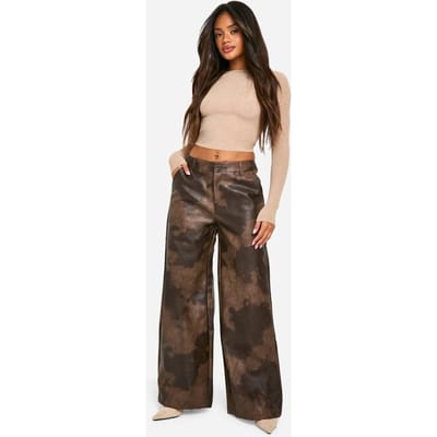 boohoo Dames High Waisted Washed Pu Wide Leg Trouser | Vintage Was | Maat: 34