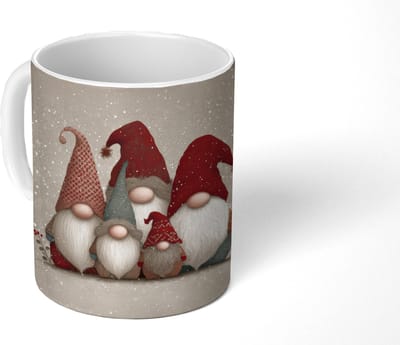 Mok - Koffiemok - Kabouters - Kerst - Sneeuw - Puntmutsen - Mokken - 350 ML - Beker - Koffiemokken - Theemok