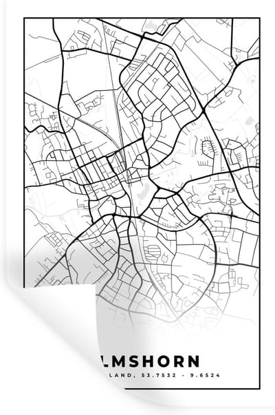 Muurstickers - Sticker Folie - Plattegrond - Elmshorn - Kaart - Stadskaart - 20x30 cm - Plakfolie - Muurstickers Kinderkamer - Zelfklevend Behang - Zelfklevend behangpapier - Stickerfolie