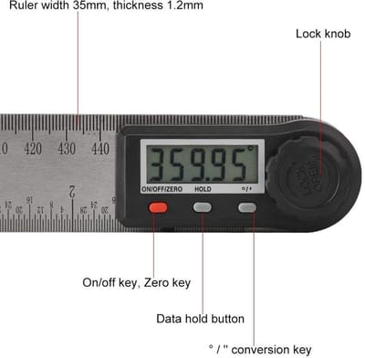 Dailygoods- Hoekmeter Digitaal Display - 2-in-1 Elektronische Hoekmeter - Vergrendelknop - Houtbewerkingsliniaal - Multifunctionele Gradenboogmeter 0-360° - 500mm - Gradenboog