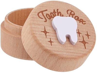 Dailygoods- Tandenfee Doos Houten - Schattige Ster Ontwerp - Tandhouder - Aandenken Container - 5,1 cm Diameter - 3D-Tandontwerpen - Tandenhouder