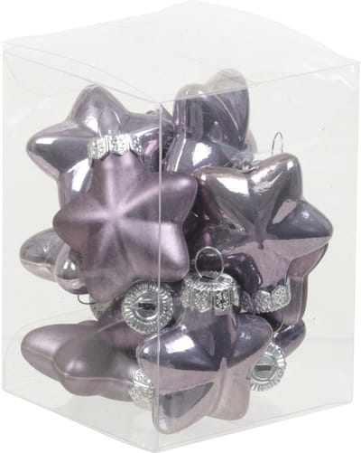 Othmar Decorations Kerstornamenten - sterren - 12x st - lila paars - 4 cm - glas - kerstversiering
