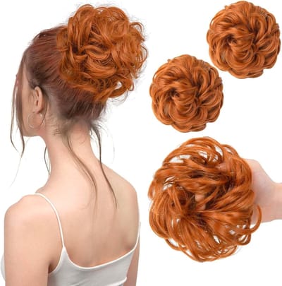 Rommelige Buns - Haarstukjes Krullend - Snel Kapsel - Zacht Natuurlijk Haar - 2 Stuks - Oranje