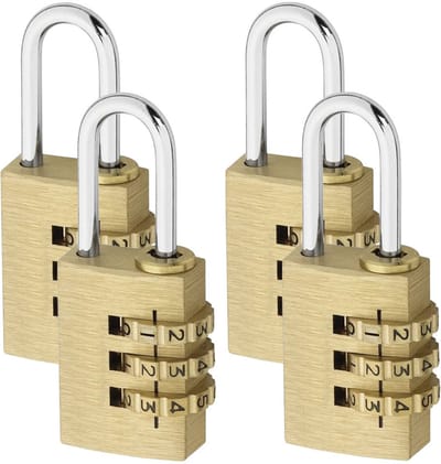 Stahlex Hangslot - 4x - messing - stalen beugel - 3-cijferig cijferslot