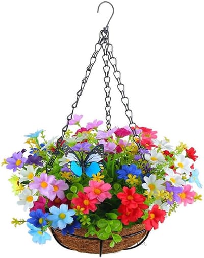 Hangende Bloemenmand - Kunstbloemen Decoratie - Buiten Decoratie - Nooit Verwelkend - 1 Stuk - Multicolor