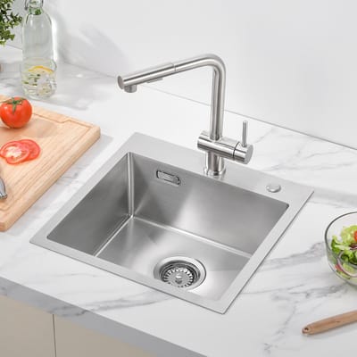 Auralum max Spoelbak RVS 45x45 cm - Spoelbakken Keuken - Wasbak Keuken - Met Kraangat - incl. Afvoerzeefje en Sifon