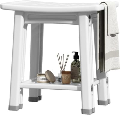 Douche Kruk - Douchebank Stoel - Veilig Douchen - Met Opbergplank - 136 kg Draaglast - Wit