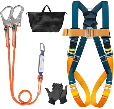 Dailygoods- Veiligheidsharnas Professionele Valbescherming - Dubbele Lanyard 1,8m - Energieabsorber - Verstelbaar - Max. Belastbaarheid 140 kg - Slijtvaste Polyestervezels - Valsgordel