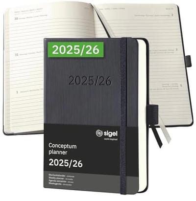 Elegante Wochenkalender 2025/2026 A6 - Zwart Hardcover