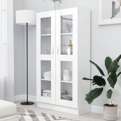 vidaXL - Vitrinekast - 82,5x30,5x150 - cm - bewerkt - hout - wit