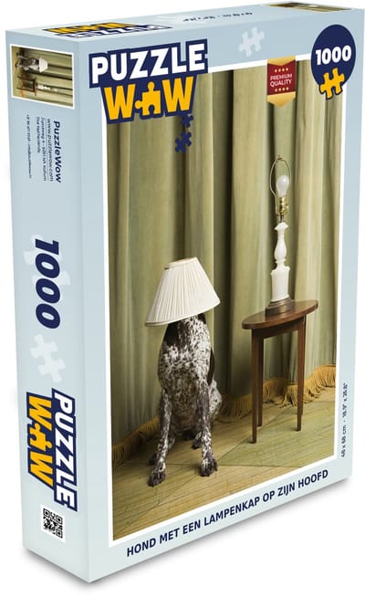 Puzzel Hond met een lampenkap op zijn hoofd - Legpuzzel - Puzzel 1000 stukjes volwassenen