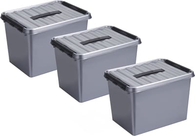 4x stuks sunware q-line opberg box/opbergdoos - 22 liter - 40 x 30 x 26 cm - kunststof - opslagbox - grijs