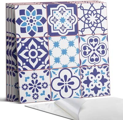 Coloray Wandpanelen Zelfklevend - Geometrische patronen in tegels Zelfklevende Wandpanelen - 50 cm x 50 cm - Blauw Wandpaneel PVC - 4 stuks - Mozaïeken Wandpanelen Zelfklevend - Wandpanelen Keuken - Wandpaneel Badkamer