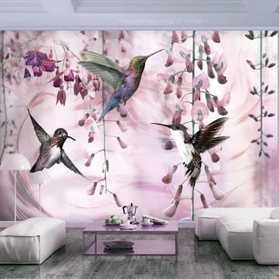 Fotobehang - Flying Hummingbirds (Pink)