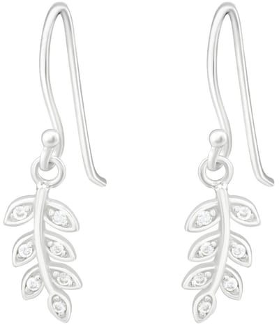 Joy|S - Zilveren blad bedel oorbellen - oorhangers - blaadjes hanger - zirkonia