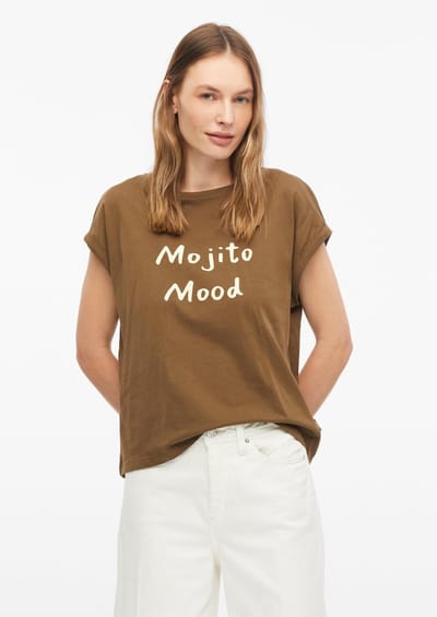 Dames T-shirt van zacht katoen met druk op de voorkant en verlengde achterkant s.Oliver