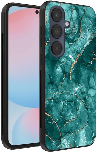 Smartphonica Telefoonhoesje Geschikt voor Samsung Galaxy S24 FE met marmer opdruk - TPU backcover case marble design - Goud Groen geschikt voor Samsung Galaxy S24 FE
