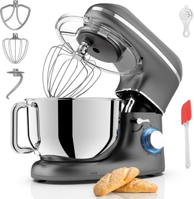 MIRA® Mixer met Mengkom - Keukenmachine - Mixer - 6 Liter Mengkom - Zilver/Grijs - ‎38 cm x 24 cm x 32 cm