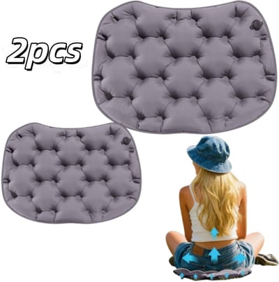 2 stuks - Draagbaar, opblaasbaar zitkussen - Zacht kussen voor langdurig zitten tijdens reizen - Draagbaar, verdikt zitkussen - Opblaasbaar kussen -36*28 cm - Comfortabel voor gebruik op kantoor, in de auto en op reis - Grijs