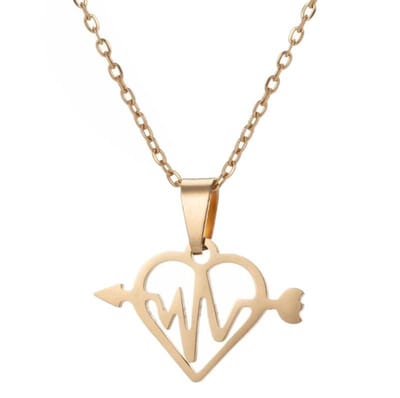 Fako Bijoux® - Ketting Met Hanger - Stainless Steel - RVS - Staal - Hart Met Hartslag - Goudkleurig