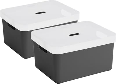 Sunware opbergbox - 2x stuks - 32 liter - antraciet - kunststof - transparante deksel - 45x35x24 cm - Sigma serie