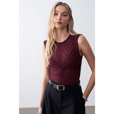 Mouwloze Kanten Geribde Blouse