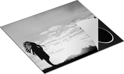 Chefcare Inductie Beschermer Twee Silhouetten van Indianen bij Zonsondergang - Zwart Wit - 60x50 cm - Afdekplaat Inductie - Kookplaat Beschermer - Inductie Mat