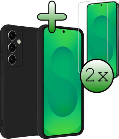 Hoesje Met 2x Screenprotector - Geschikt voor Samsung Galaxy S25 - Sterk & Shockproof - Back Cover - Siliconen Case - Telefoon Hoes - Zwart