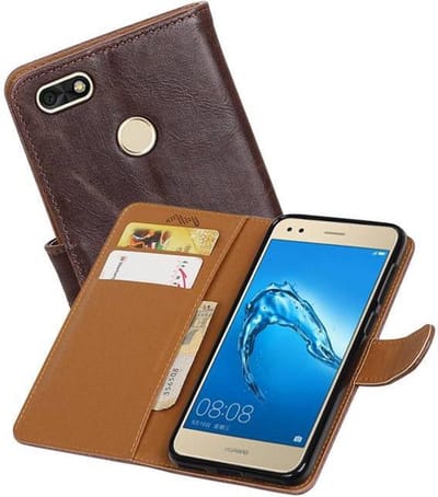 Zakelijke Book Case Telefoonhoesje Geschikt voor de Huawei P9 Lite Mini - Portemonnee Hoesje - Pasjeshouder Wallet Case - Mocca