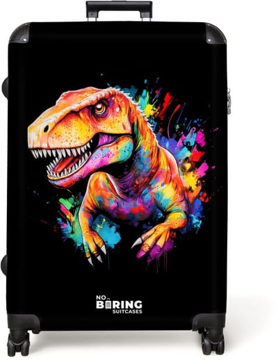 NoBoringSuitcases.com® - Koffer groot - Reiskoffer lichtgewicht - Dinosaurus met kleurrijke graffiti - Rolkoffer met 4 wielen - Grote trolley XL - 98 liter bagage