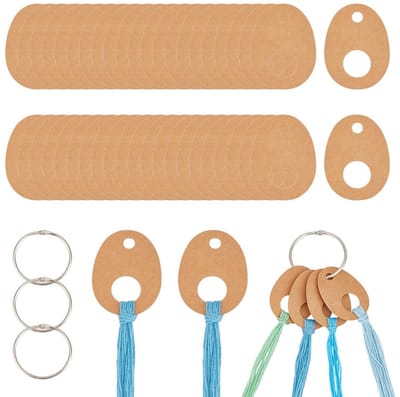JHUBERS- Flosdraad 100 Stuks - Druppelvormige Flosdraad - Burlywood Papier Wikkeldraad - Naaien Opslag - Doe-Het-Zelf Ambachten - Organisator met 4 IJzeren Ringen - Draadorganisator