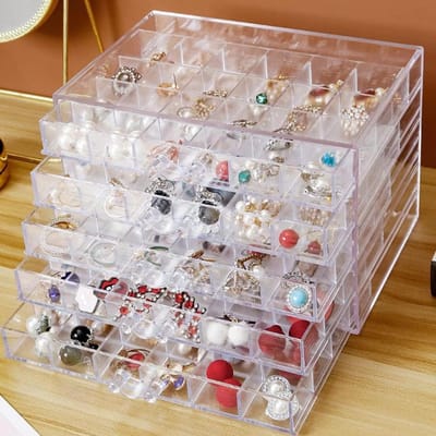 Oorbellen Opbergdoos - Sieraden Organizer - Sieraden Opbergen - Stofvrij Ontwerp 5 Lades - 21.5x14.5x15 cm - Transparant