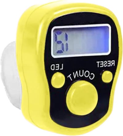 Elektronische Vinger Telteller - Handzame Teller - Oefenen Rekenvaardigheid - Helder LED Scherm - 14 cm Diameter - Geel