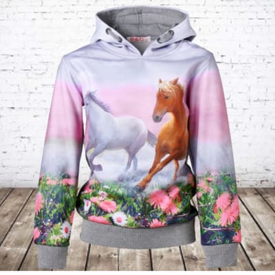 Grijze hoodie met paarden - Grijs - 86/92