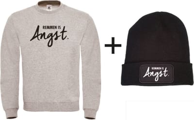 Remmen is Angst set wintersport sweater grijs M + muts - zwart - soBAD. | Foute apres ski outfit | kleding | verkleedkleren | wintersport beanie | wintersporttruien | wintersport dames en heren