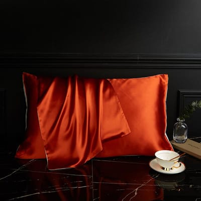 100% Natuurlijke Moerbeizijde Kussensloop Ideaal voor Haar en Huid - Voorkant in Pure Zijde Achterkant in Ademende Lyocell Vezel 1 Pak Hoge Kwaliteit 48x74cm oranje