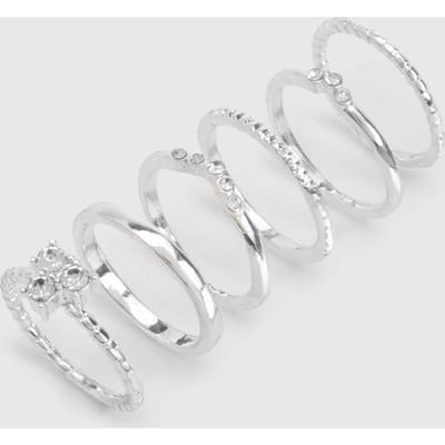 boohoo Dames Silver Diamante 6-Pack Ringen | Zilver