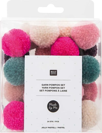 RICO DESIGN MADE BY ME POMPON SET jOLLY PASTEL MIX 24 STUKS