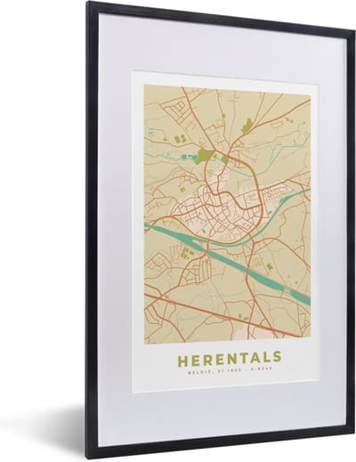 Fotolijst incl. Poster - Herentals - België - Stadskaart - Kaart - Plattegrond - 40x60 cm - Posterlijst