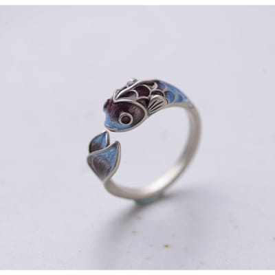 Eenvoudige Temperament Koi Ring, Emaille Creatief Ontwerp Verstelbare Ring, Dames Witte Gelukbrengende Sieraden resizable
