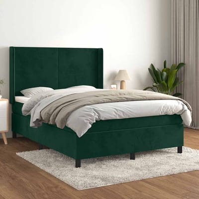 vidaXL - Boxspring - met - matras - fluweel - donkergroen - 140x190 - cm