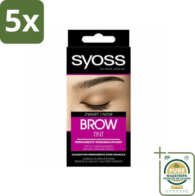 5 x SYOSS - Brow Tint Zwart - Wenkbrauwverf - Langdurige Kleur - Tot 10 Toepassingen - Grootverpakking - Wenkbrauwverf - Permanente Wenkbrauwverf - Zwart Wenkbrauwverf - Langdurige Kleur - Grijze Haartjes Verbergen