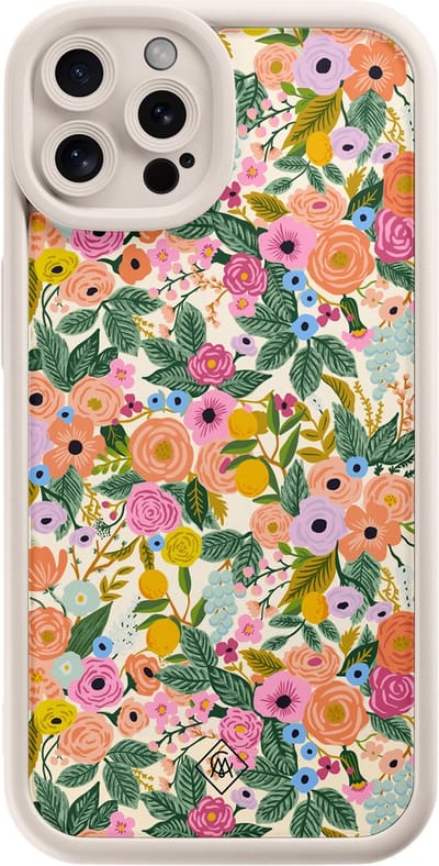 Casimoda® hoesje - Geschikt voor iPhone 12 Pro - Pink Gardens - Effen telefoonhoesje met lensbescherming - TPU - Backcover - Bruin/beige