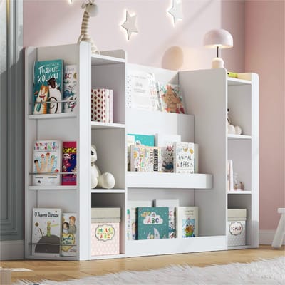 MODENUIT Kinderboekenkast - Open Vakken Met Opbergruimte - Voor Kinderkamer En Leeshoek - MDF Wit - 140x30x95 Cm