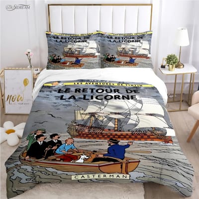 Schattige T-Tintines All Season Dekbedovertrek Cartoon Grappige Beddengoedsets Zachte Dekbedovertrek en Kussenslopen Tiener Eenpersoons/Tweepersoons/Queen/King AU Double 180x210cm