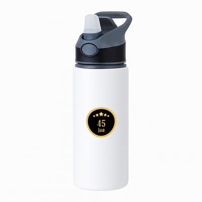 Hacebo® - 45 jaar waterfles met rietje zwart - iemand die 45 jaar is geworden of 45 jaar lang een relatie hebben of getrouwd zijn - verjaardagscadeau - verjaardag - cadeau - kado - geschenk - gift - relatie - water fles - 650ML