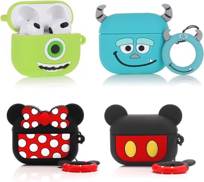Hoesje voor AirPods 3e generatie - Siliconen Beschermhoes met Schattig Cartoon Ontwerp en Karabijnhaak - 4-Pack