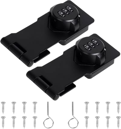 2 x Sluitcabinet met Combinatieslot, Roestvrijstalen Hasp en Hangslot voor Kast en Lade, Zwart, Veiligheidsslot, Meubelbeslag, Vergrendelingssysteem